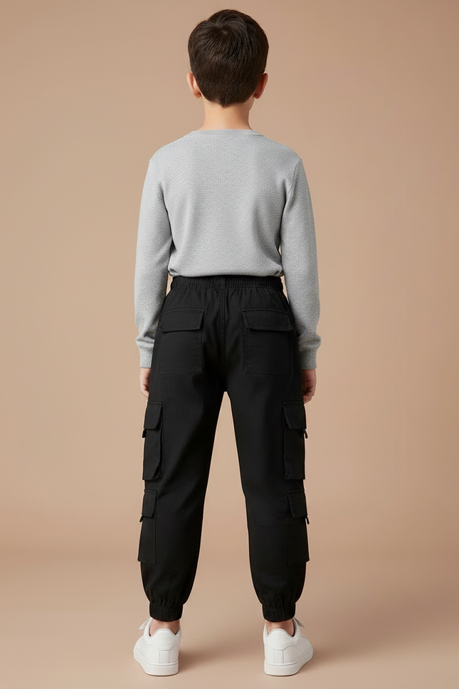 Pantalon Noir Cargo Garçon Décontracté Multi-Poches - Toile - vue 2