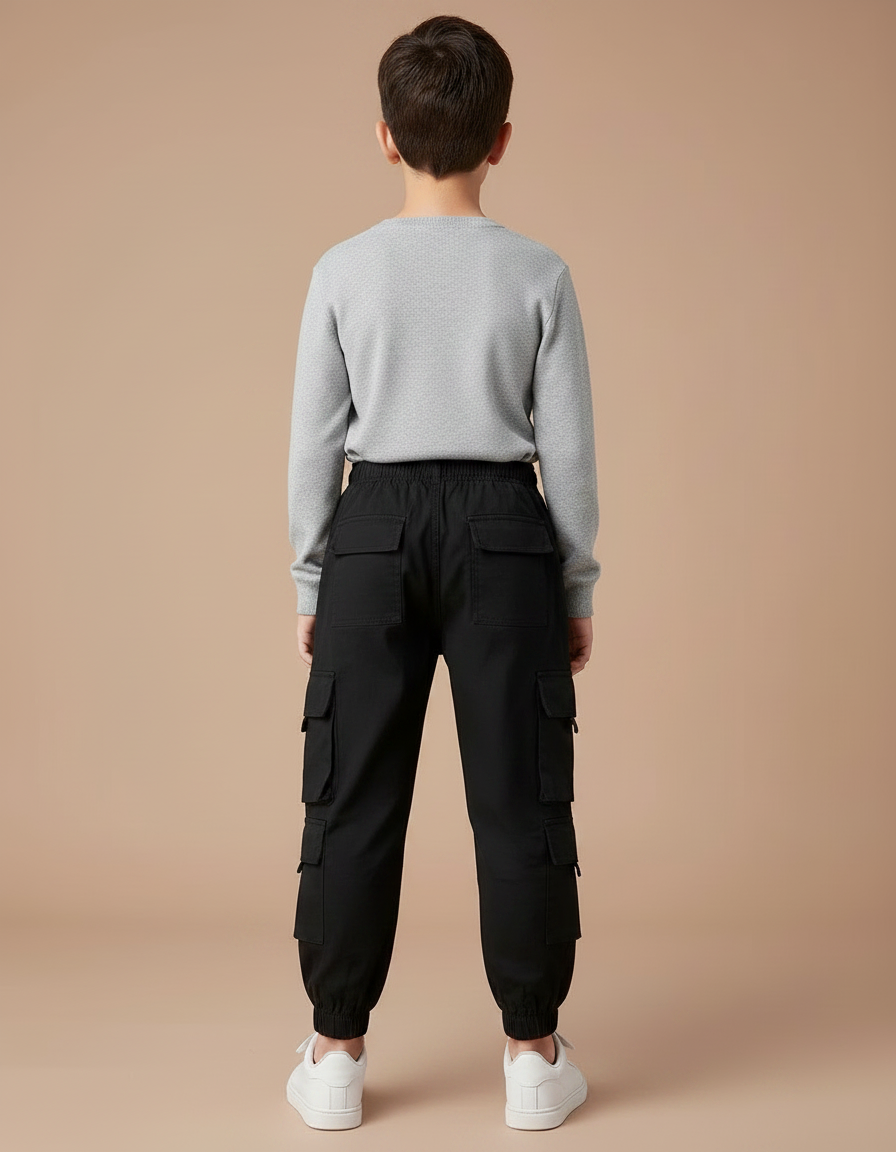 Pantalon Noir Cargo Garçon Décontracté Multi-Poches - Toile - vue 2