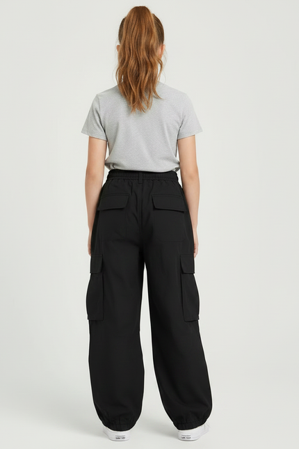 Pantalon Noir Cargo Ample Fille Casual - Polyester - vue 2
