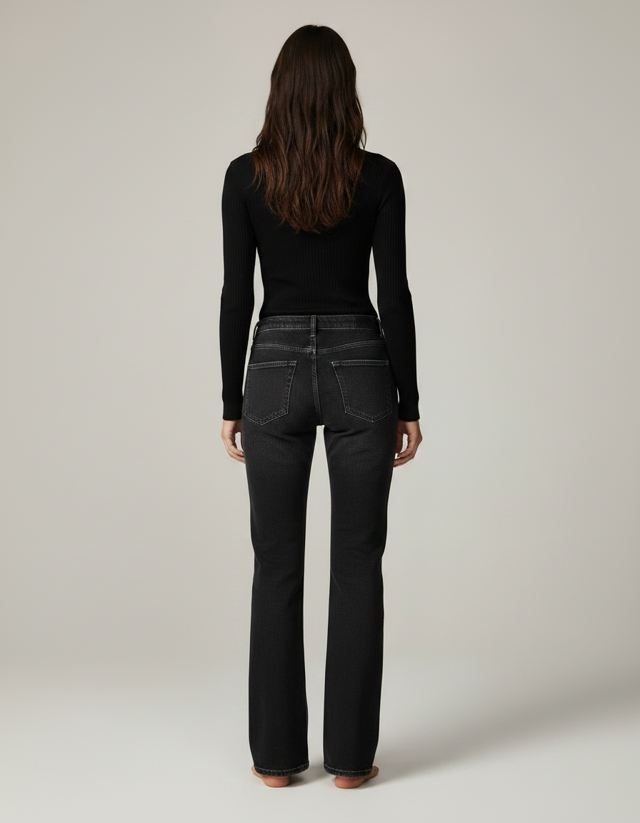 Pantalon Noir Jeans Ample Brodé Aigle Femme - vue 2