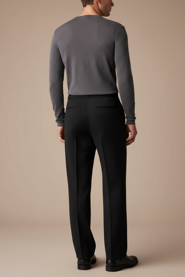 Pantalon Noir Droit Élégant Plissé Homme - Gabardine - vue 2