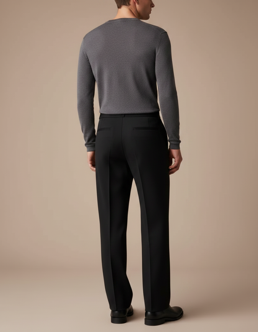 Pantalon Noir Droit Élégant Plissé Homme - Gabardine - vue 2
