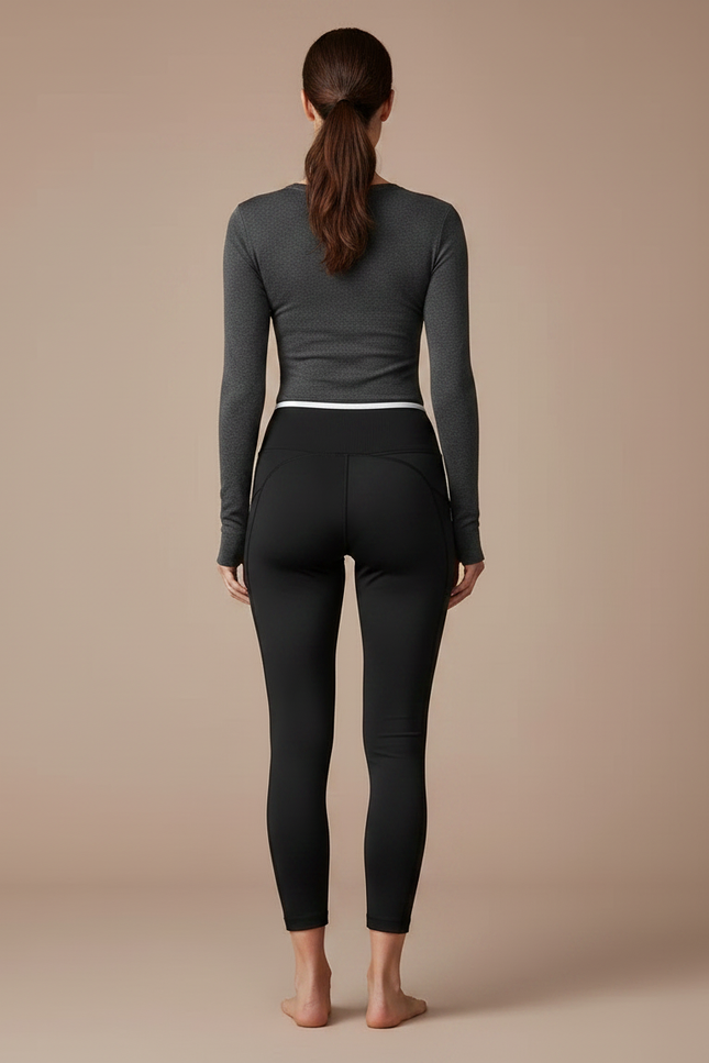 Pantalon Noir Legging Sport Yoga Gainant Court - Polyester - vue 2