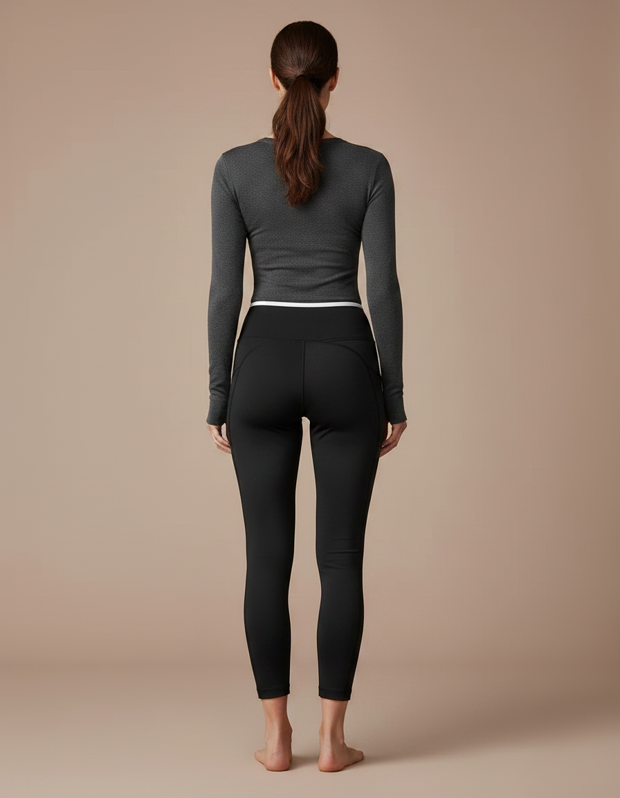 Pantalon Noir Legging Sport Yoga Gainant Court - Polyester - vue 2