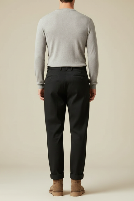 Pantalon Noir Homme Plissé Droit Décontracté Coton - vue 2