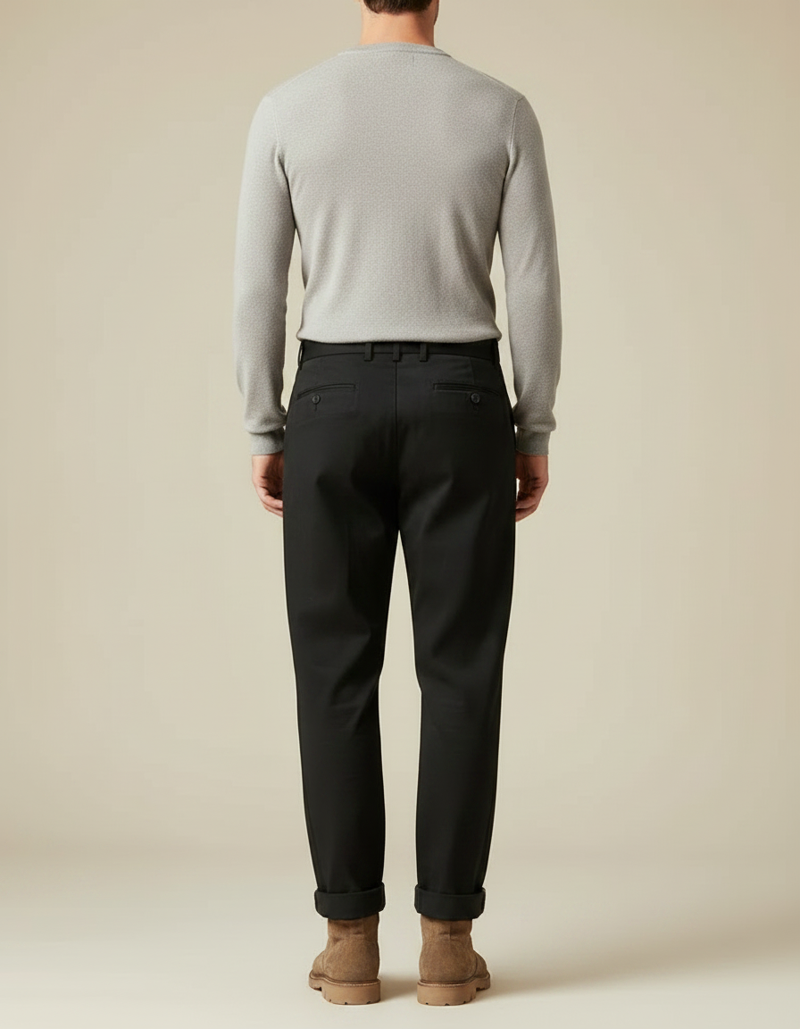Pantalon Noir Homme Plissé Droit Décontracté Coton - vue 2