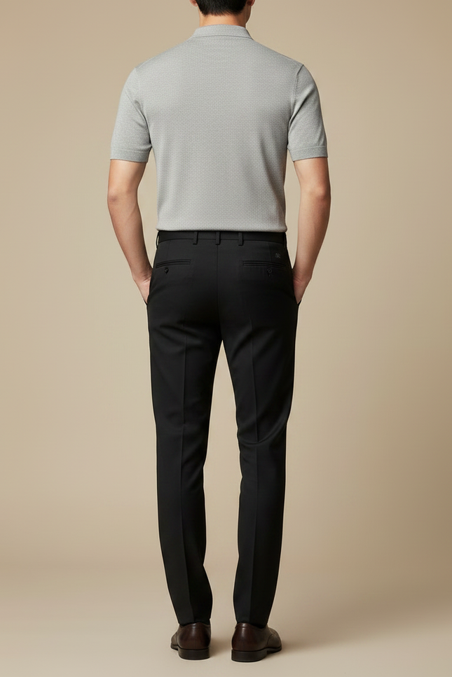 Pantalon Noir Élégant Coupe Droite Formel Homme - Gabardine - vue 2