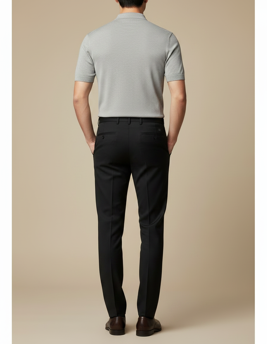 Pantalon Noir Élégant Coupe Droite Formel Homme - Gabardine - vue 2