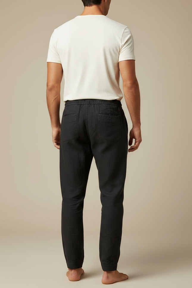 Pantalon Noir Coton Lin Jogger Décontracté - vue 2