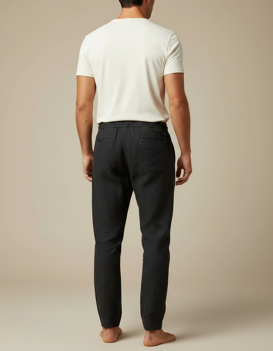 Pantalon Noir Coton Lin Jogger Décontracté - vue 2