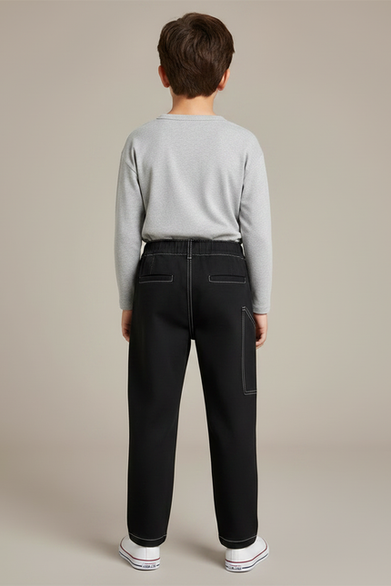 Pantalon Noir Avec Couture Blanche - Toile - vue 2