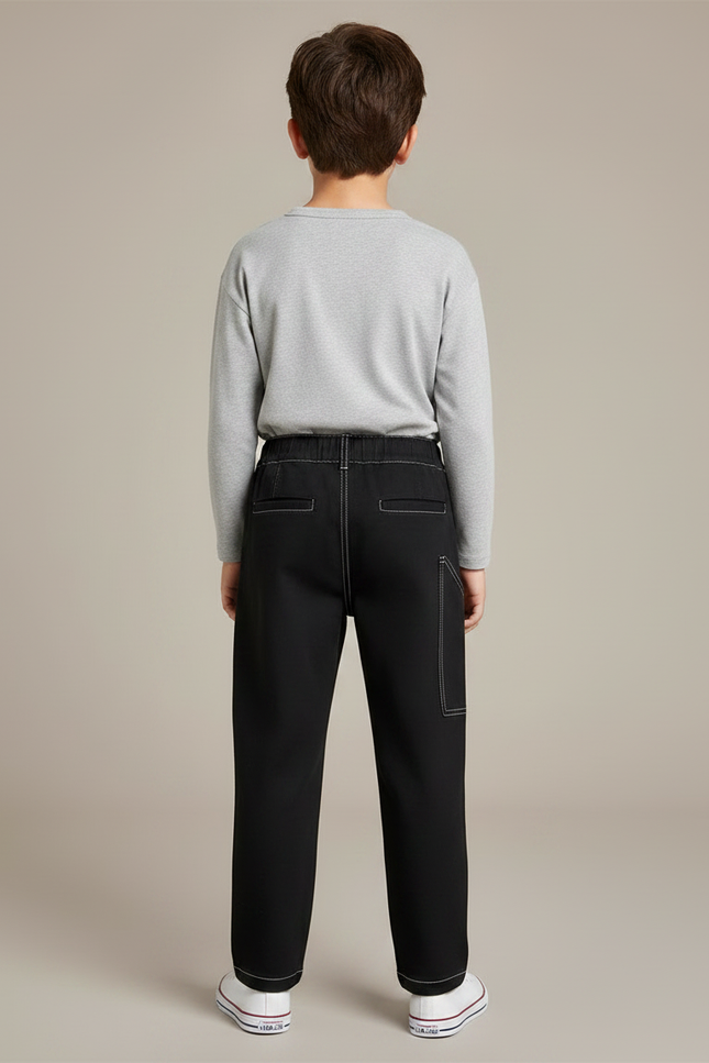 Pantalon Noir Avec Couture Blanche - Toile - vue 2