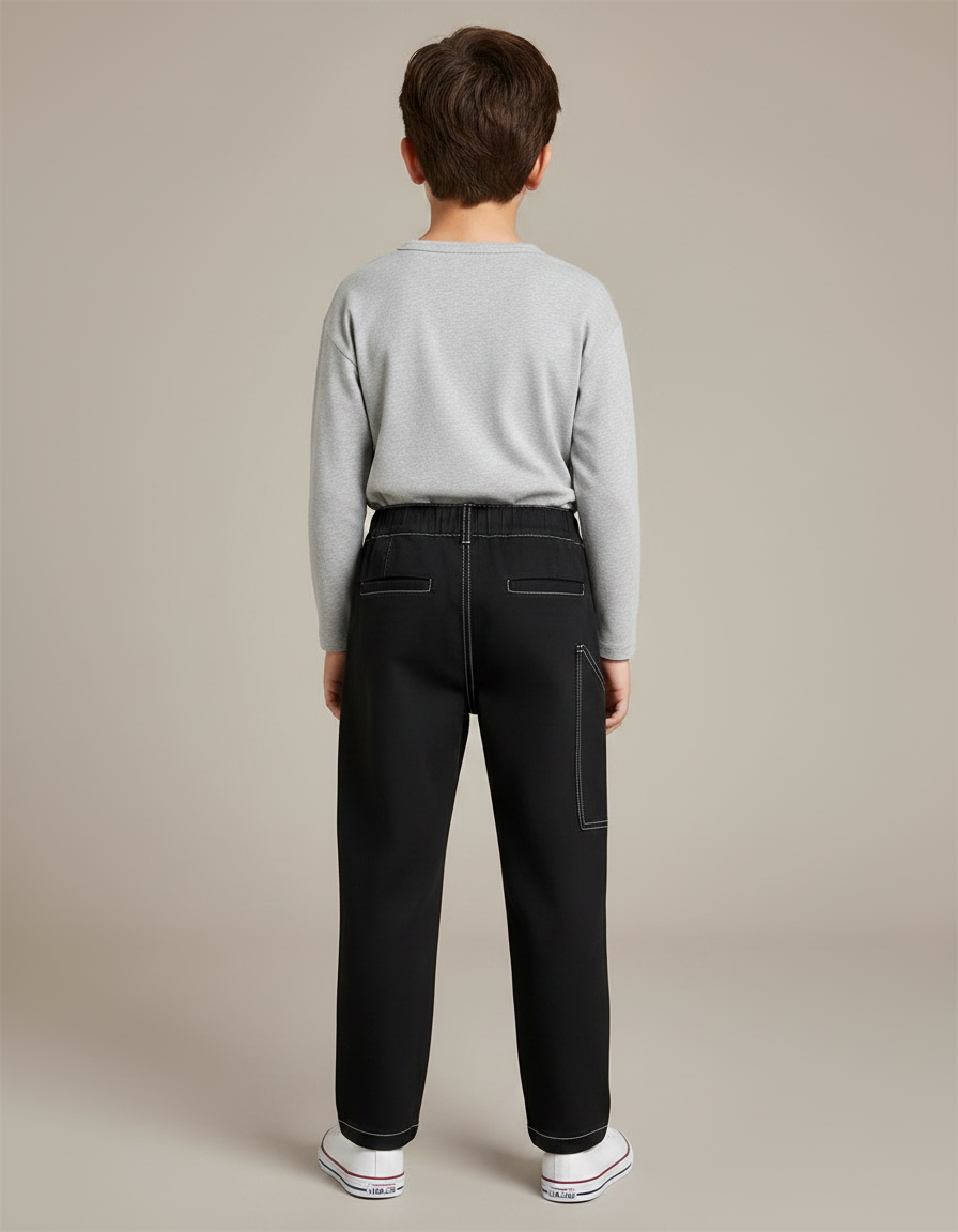 Pantalon Noir Avec Couture Blanche - Toile - vue 2