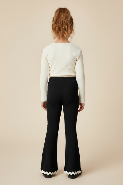 Pantalon Noir Côtelé Évasé Volants Fille - Maille - vue 2