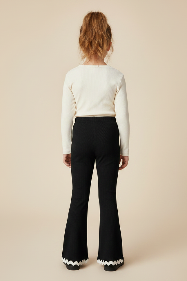 Pantalon Noir Côtelé Évasé Volants Fille - Maille - vue 2