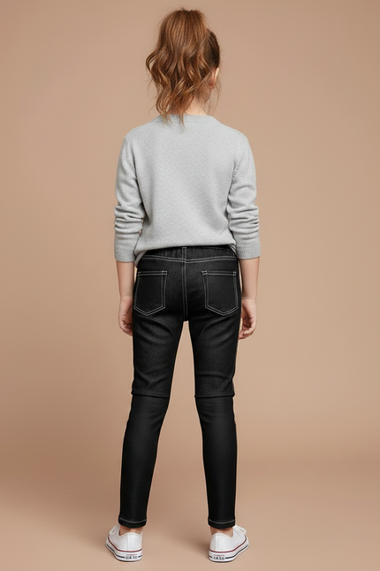 Pantalon Noir Enfant Slim Coutures Blanches - Jean - vue 2