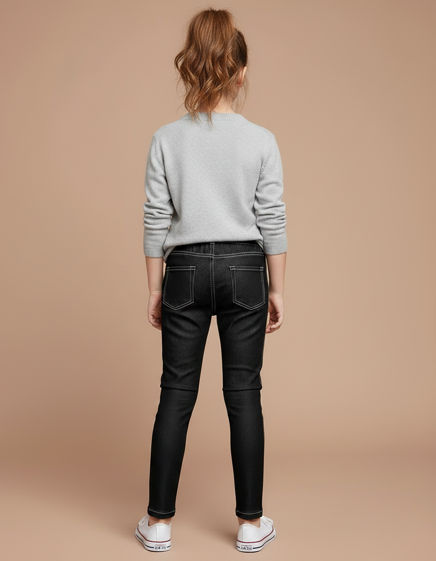 Pantalon Noir Enfant Slim Coutures Blanches - Jean - vue 2
