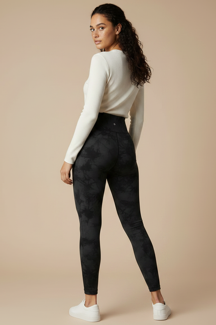 Pantalon Noir Tie-Dye Sans Couture Taille Haute Stretch - Maille - vue 2