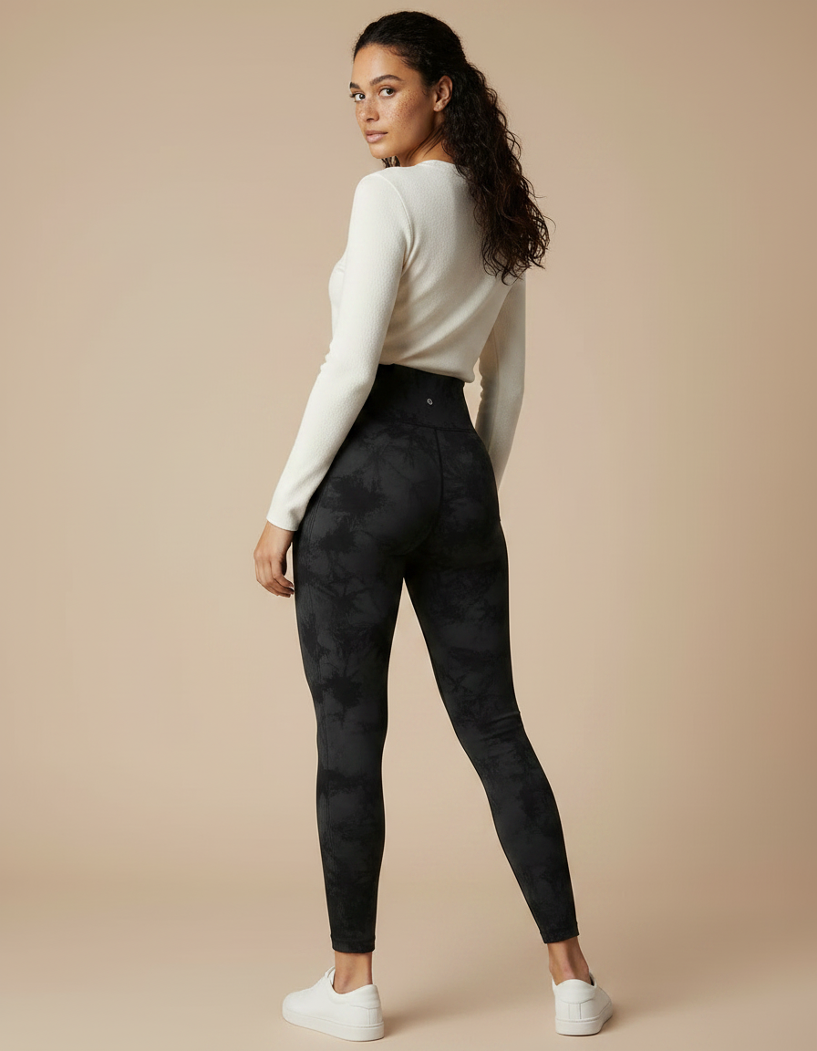 Pantalon Noir Tie-Dye Sans Couture Taille Haute Stretch - Maille - vue 2