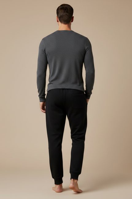 Pantalon Noir Jogger Coton Décontracté Imprimé Sport - Molleton - vue 2