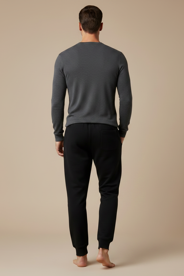 Pantalon Noir Jogger Coton Décontracté Imprimé Sport - Molleton - vue 2
