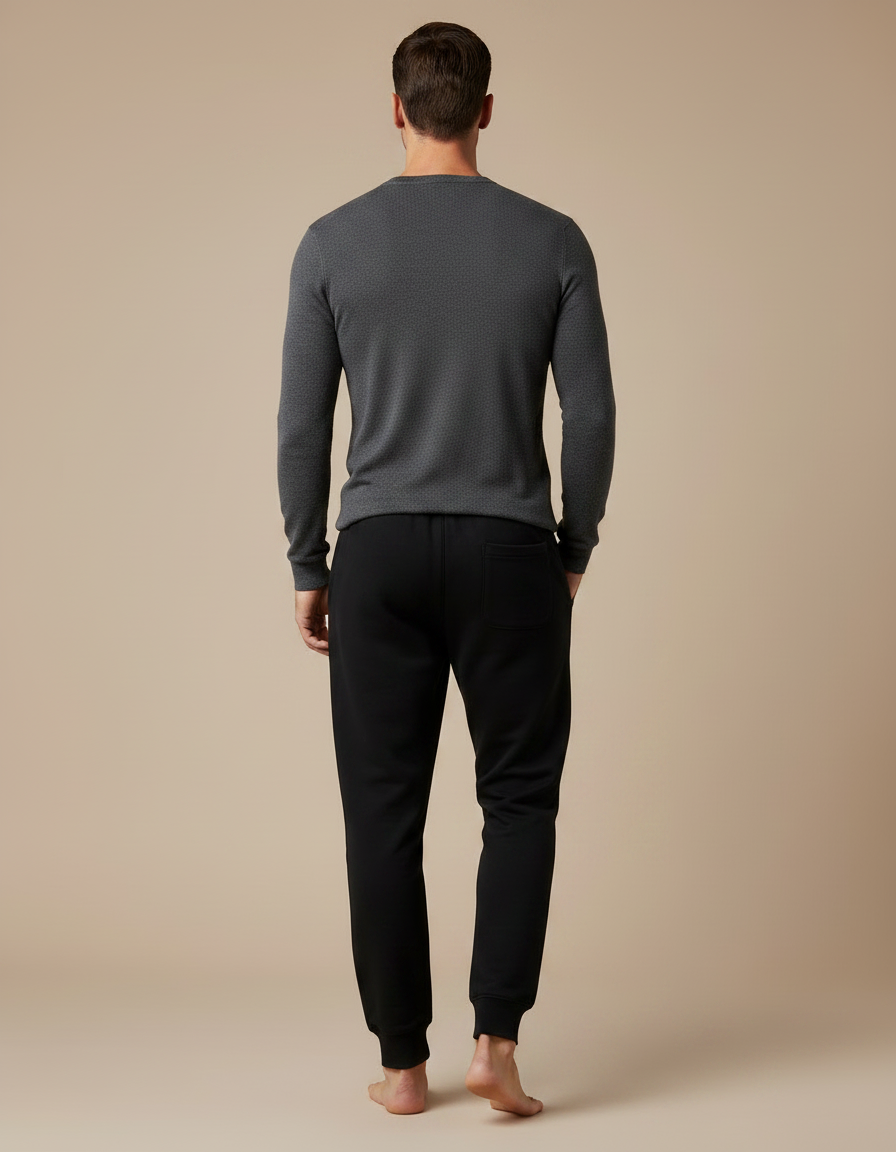 Pantalon Noir Jogger Coton Décontracté Imprimé Sport - Molleton - vue 2