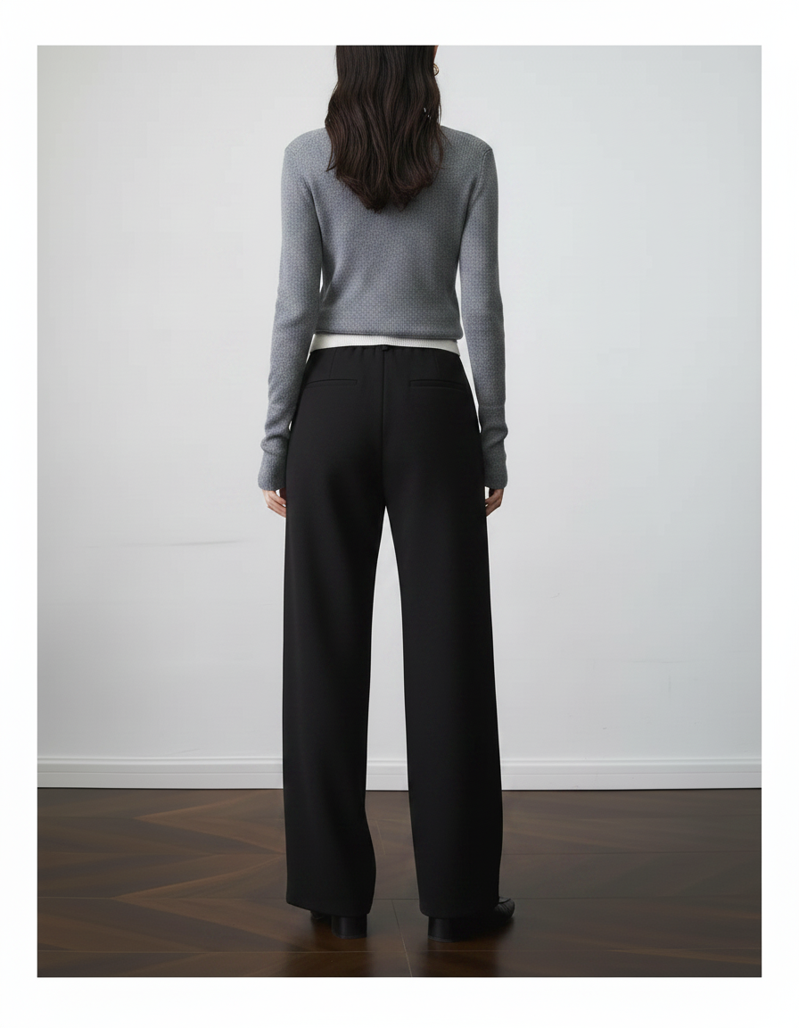 Pantalon Noir Droit Fluide Élégant Taille Haute - Viscose - vue 2