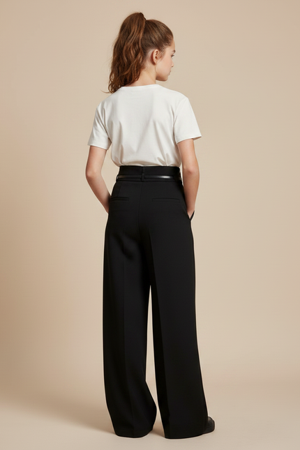 Pantalon Noir Ample Fluide Taille Haute Élégant - Polyester - vue 2