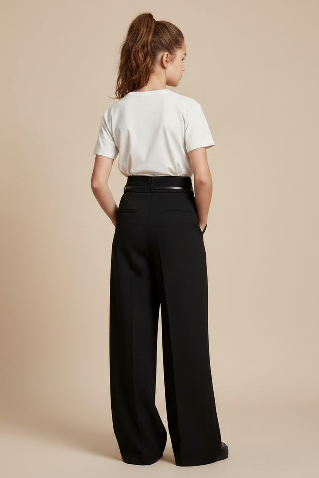 Pantalon Noir Ample Fluide Taille Haute Élégant - Polyester - vue 2