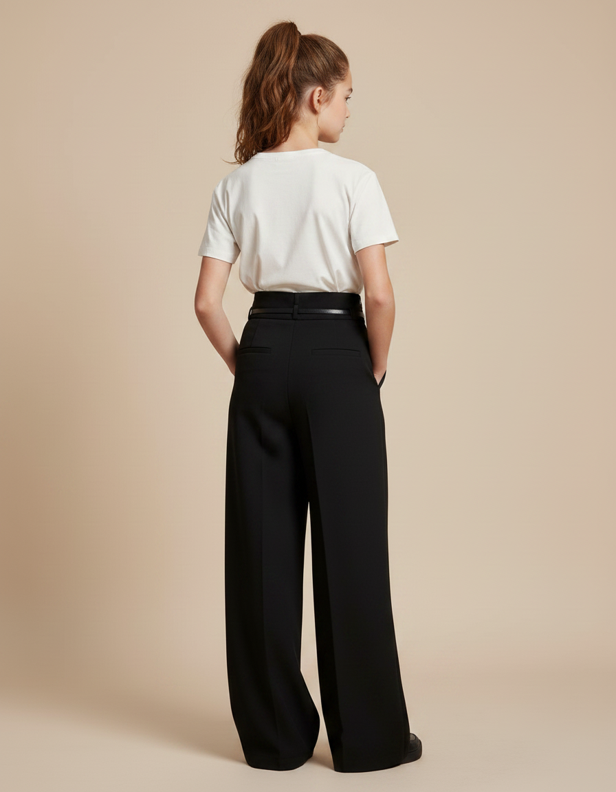 Pantalon Noir Ample Fluide Taille Haute Élégant - Polyester - vue 2
