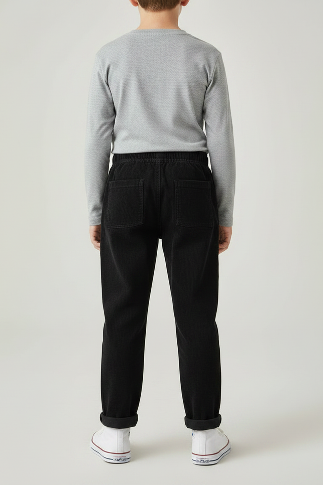 Pantalon Noir Côtelé Décontracté Ample Coton Garçon - Cordé - vue 2