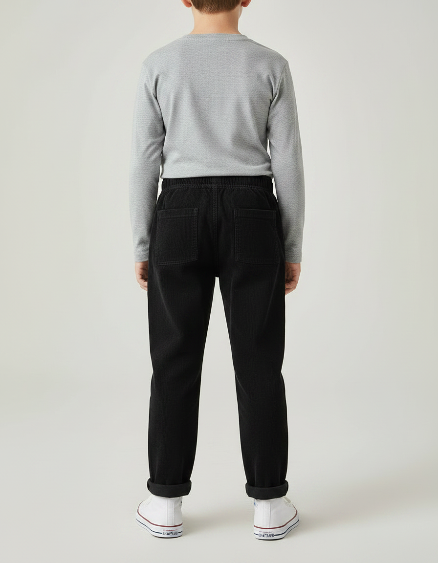 Pantalon Noir Côtelé Décontracté Ample Coton Garçon - Cordé - vue 2