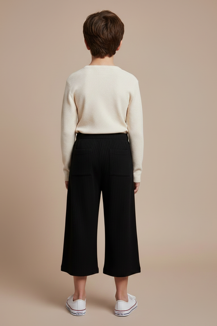 Pantalon Noir Ample Côtelé Enfant - Maille - vue 2