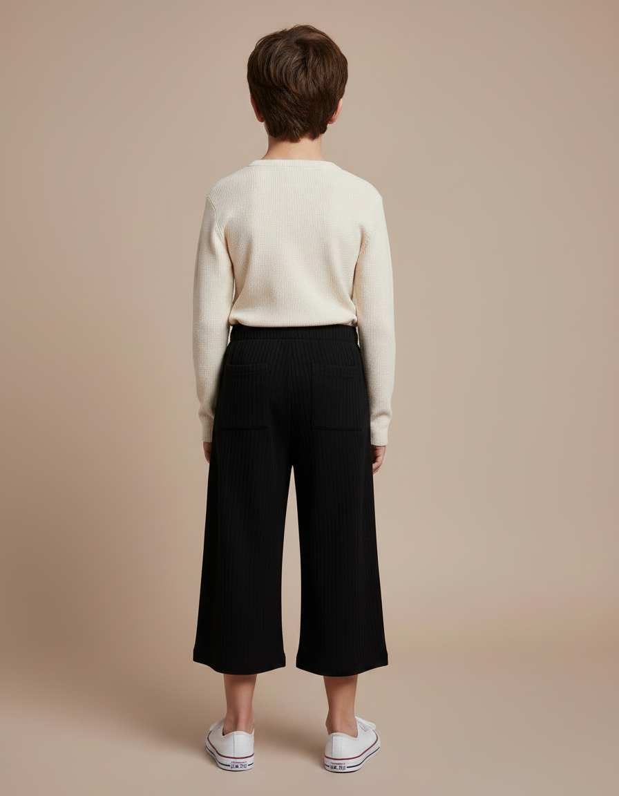 Pantalon Noir Ample Côtelé Enfant - Maille - vue 2