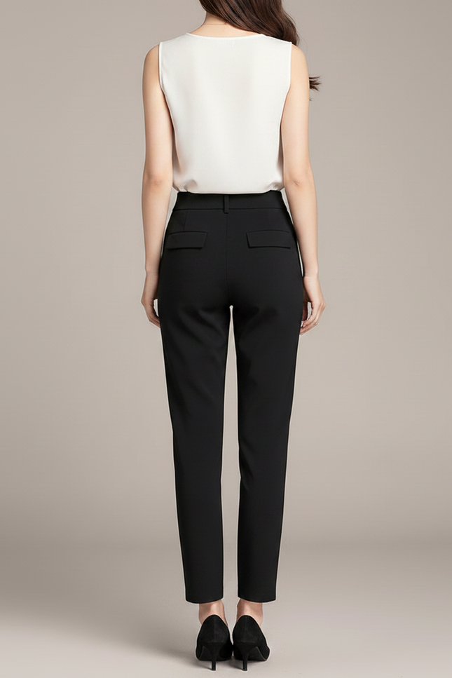 Pantalon Carotte Taille Haute Noir - Polyester - vue 2