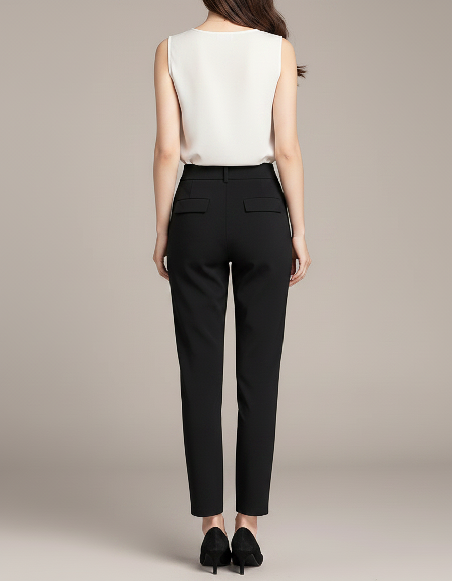 Pantalon Carotte Taille Haute Noir - Polyester - vue 2