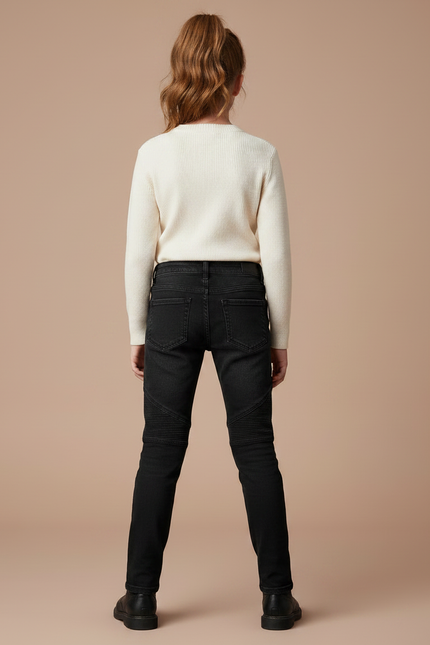 Pantalon Noir Slim Fit Motard Côtelé Enfant - Jean - vue 2