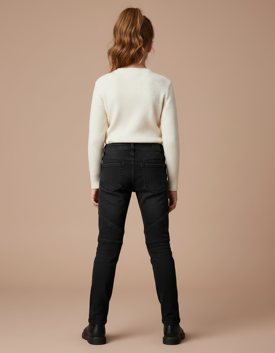 Pantalon Noir Slim Fit Motard Côtelé Enfant - Jean - vue 2