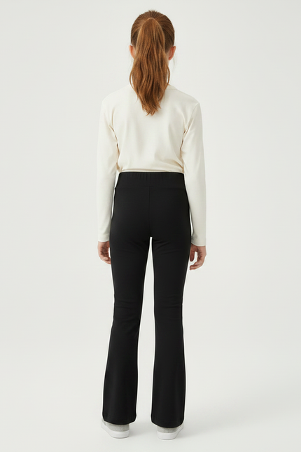 Pantalon Noir Évasé Taille Haute Confortable Fille - Maille - vue 2
