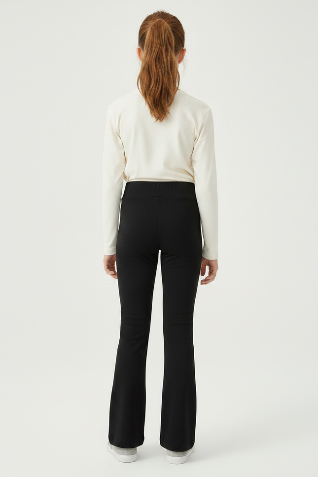 Pantalon Noir Évasé Taille Haute Confortable Fille - Maille - vue 2