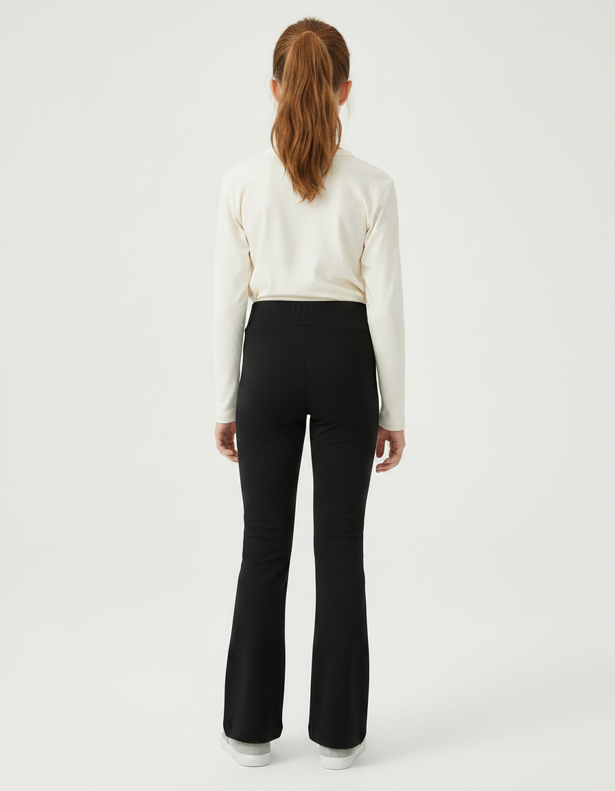 Pantalon Noir Évasé Taille Haute Confortable Fille - Maille - vue 2
