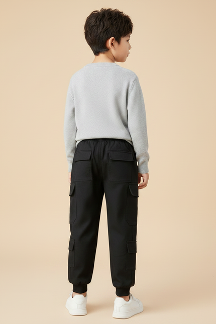 Pantalon Noir Cargo Ample Poches Garçon - Toile - vue 2