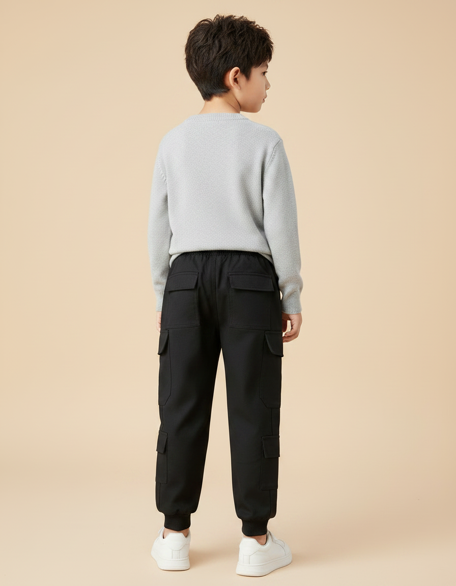 Pantalon Noir Cargo Ample Poches Garçon - Toile - vue 2