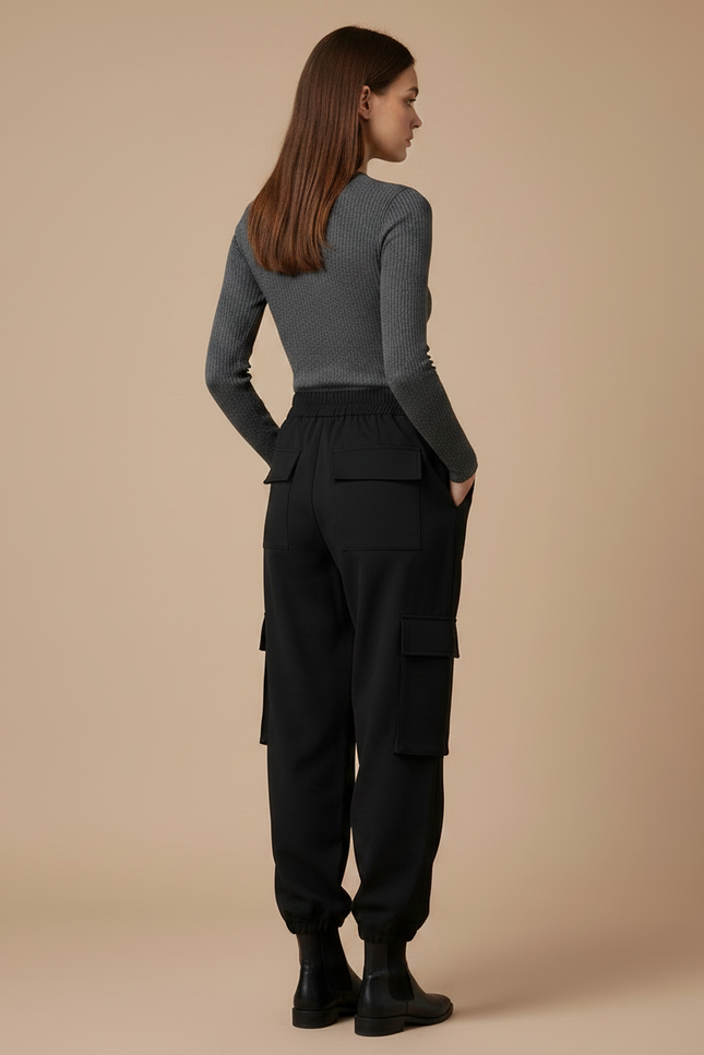 Pantalon Noir Cargo Chaîne Streetwear Femme - Polyester - vue 2