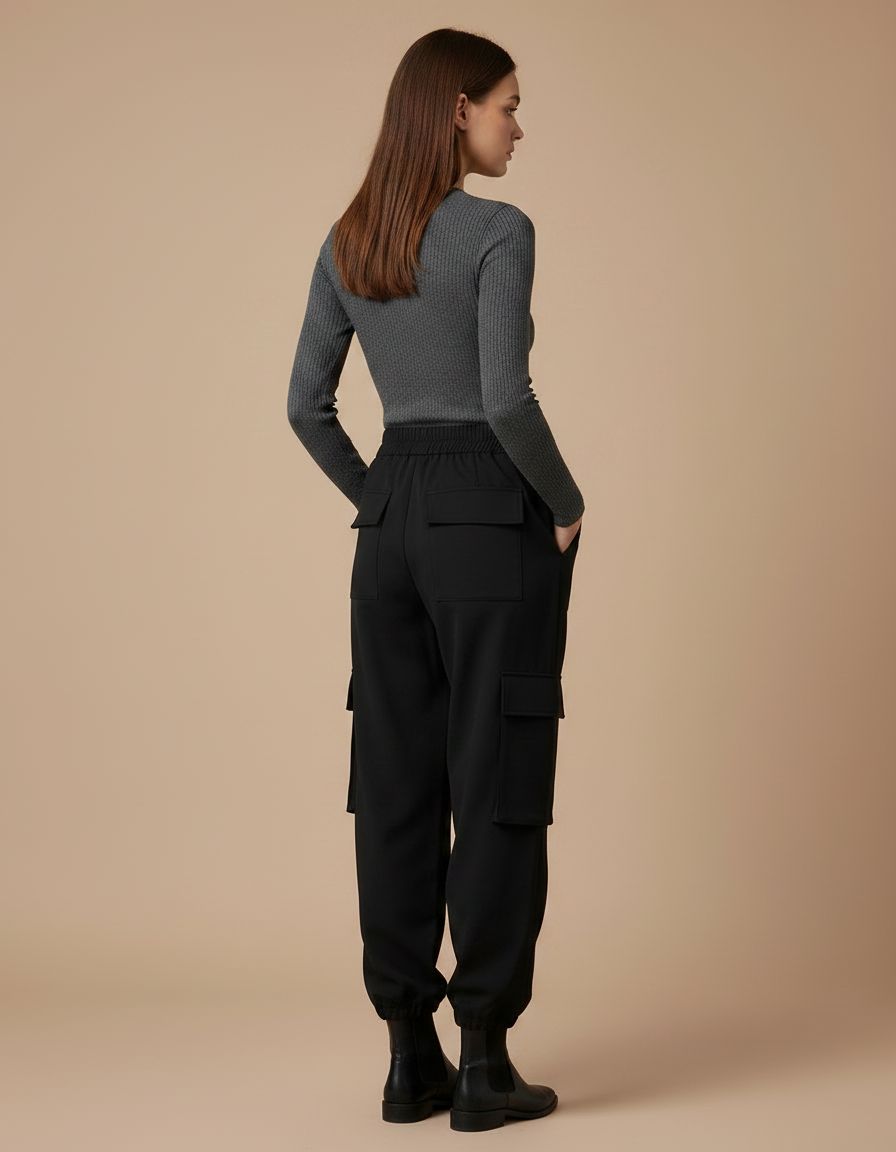 Pantalon Noir Cargo Chaîne Streetwear Femme - Polyester - vue 2