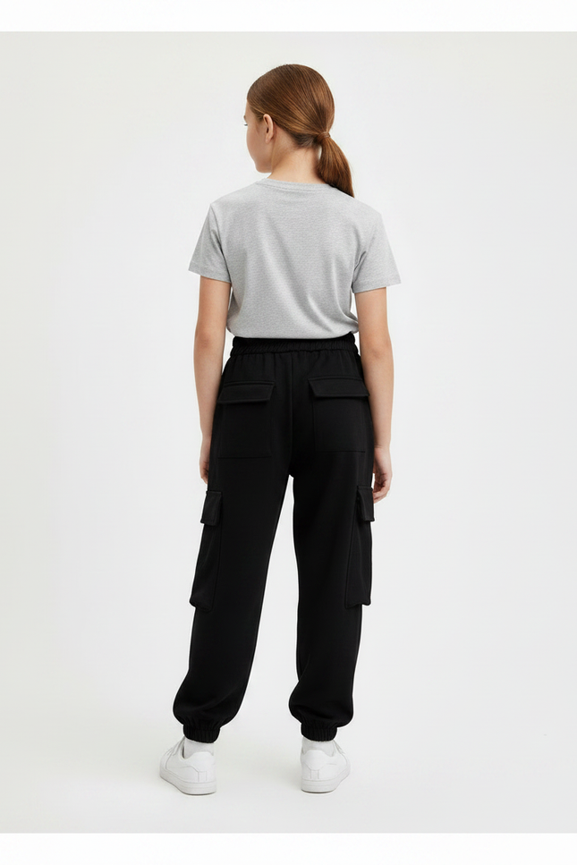 Pantalon Noir Cargo Ample Streetwear Fille Décontracté - Molleton - vue 2