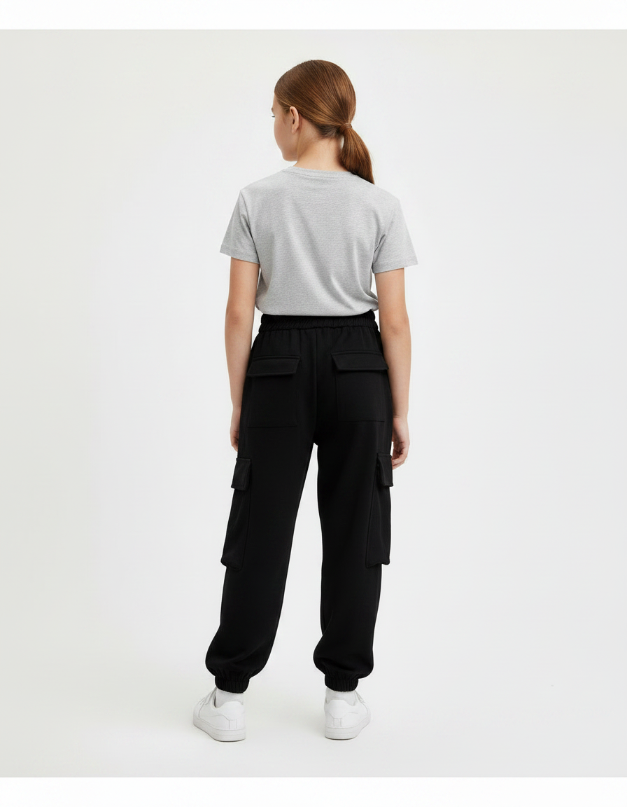 Pantalon Noir Cargo Ample Streetwear Fille Décontracté - Molleton - vue 2