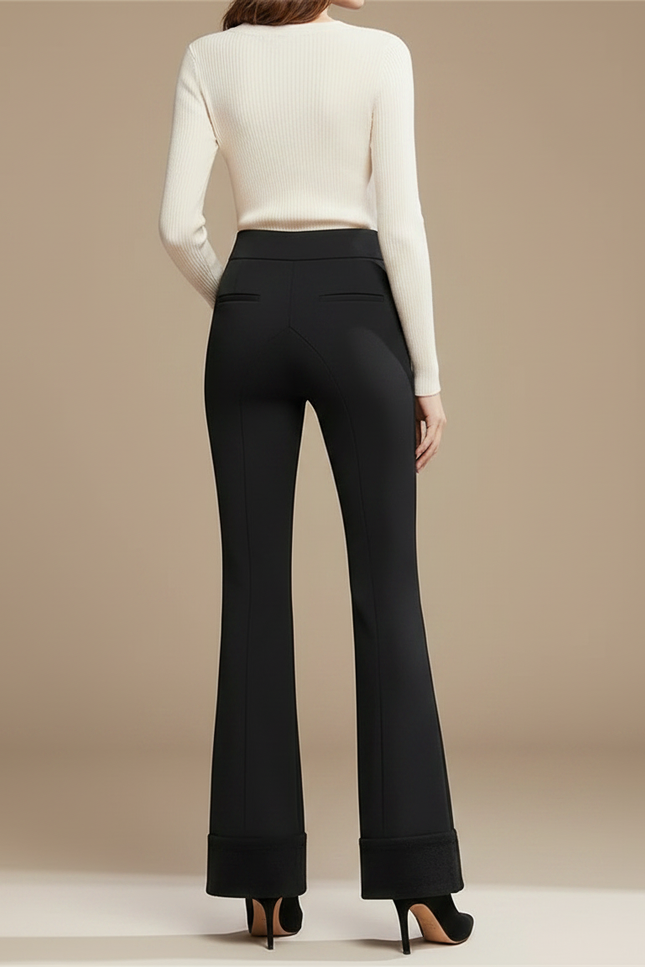 Pantalon Flare Noir Taille Haute - Gabardine - vue 2