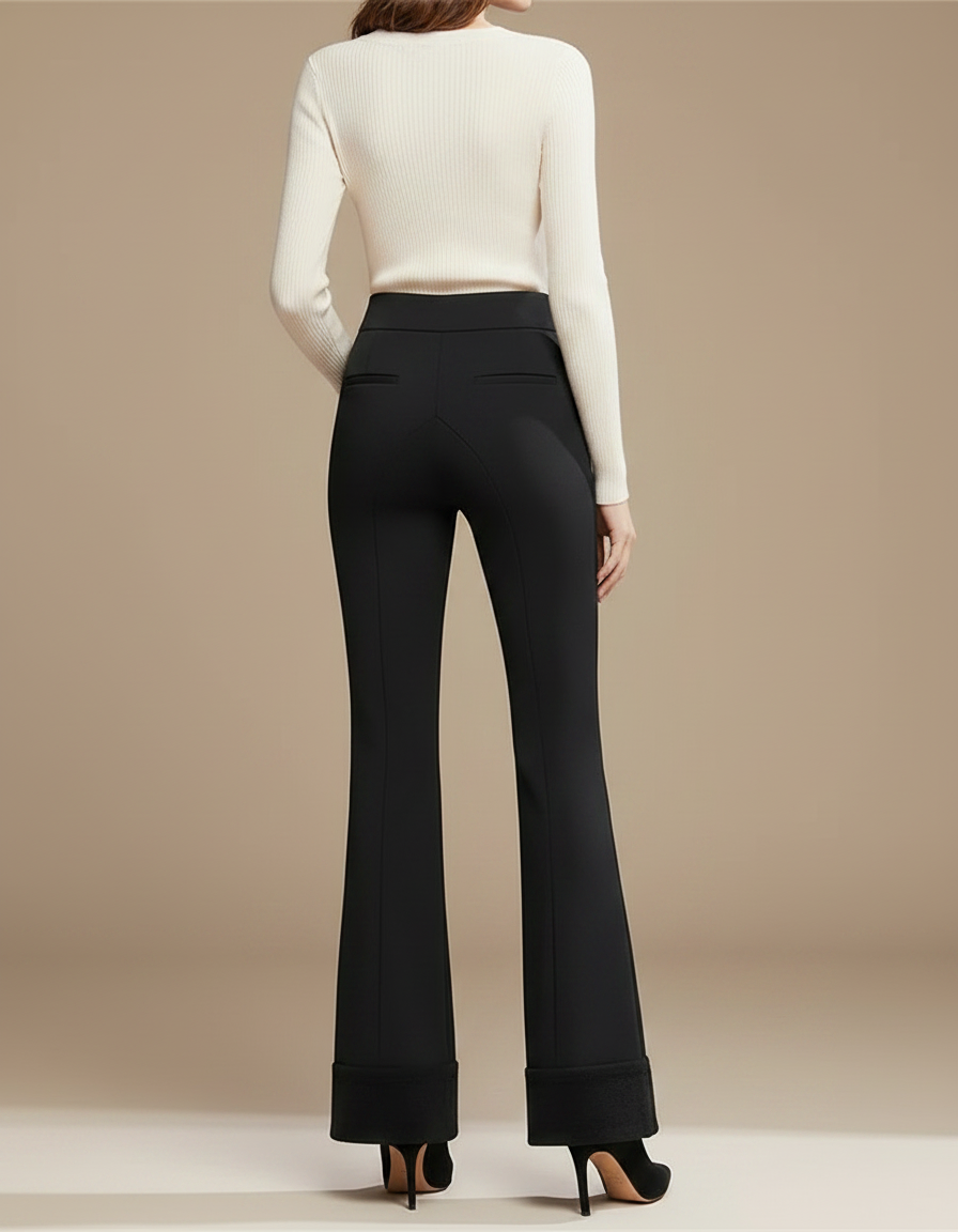 Pantalon Flare Noir Taille Haute - Gabardine - vue 2