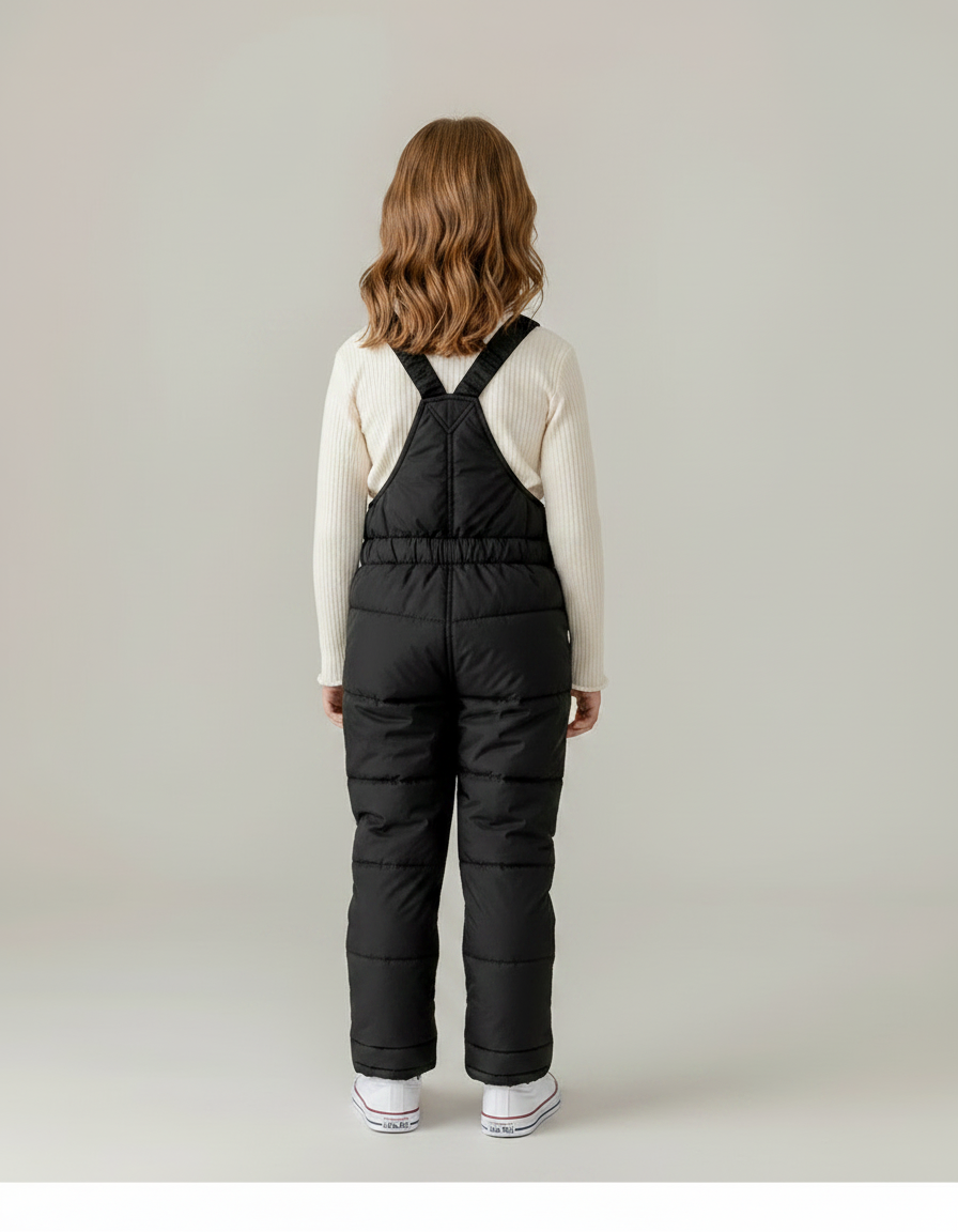 Pantalon Noir Enfant Rembourré Matelassé Hiver Salopette - Polyester - vue 2